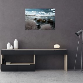 Obraz - Drewniane łodzie na jeziorze (70x50 cm)
