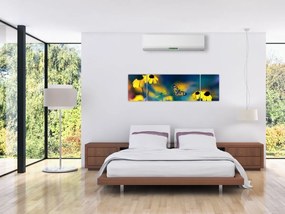 Obraz - Żółty motyl z kwiatami (170x50 cm)