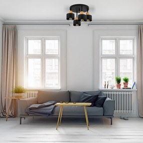 Czarna lampa sufitowa, czteropunktowy spot D4BU3030SC z drewna i metal