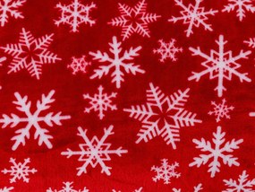 Świąteczny mikropluszowy koc FROSTY FLAKES, czerwony Rozmiar: 160 x 200 cm