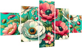 Obraz - Kwiaty na niebieskim tle (125x70 cm)