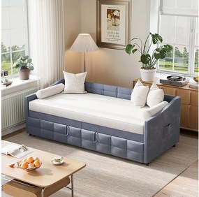 Łóżko kabinowe 90×200 cm z litego drewna z tablicą, barierką, 2 szufladami i stelażem z listew – białe – materac nie jest wliczony w cenę