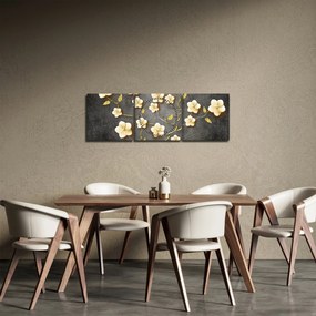 Obraz - Złoty krzew na czarnym tle (z zegarem) (90x30 cm)
