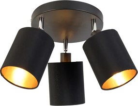 Nowoczesny reflektor czarny ze złotym wnętrzem 3-światła - Lofty