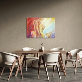 Obraz na szkle odpoczywającej kobiety, obraz olejny (70x50 cm)