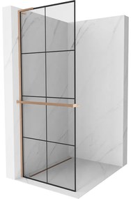 Mexen Kioto+ L ścianka prysznicowa z półką Walk-in 80 x 200 cm, czarny wzór, miedź szczotkowana - 800-080-123-65-77