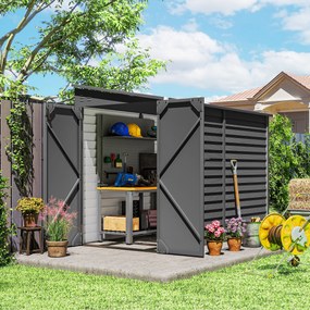 Outsunny Metalowy domek narzędziowy 3,5m² 143x270x202cm, szopa z dachem pulpitowym, zamykane podwójne drzwi, fundament, szczeliny wentylacyjne | Aosom PL
