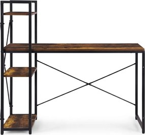 Biurko z regałem LOFTY 120x60 cm, czarne / rustykalnie brązowe