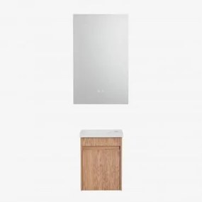 Zestaw Wiszących Mebli Łazienkowych Zintegrowany Z Umywalką Narek Popielaty Brąz & Prostokątny Led I Przeciwmgielny 55x90 Cm Riben - Sklum