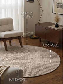 Beżowy wełniany okrągły dywan tkany ręcznie ø 160 cm Lyon Beans – Elle Decoration