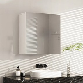 Szafka łazienkowa z lustrem ściennym 60x60x22 cm – 2 drzwi, biała, nowoczesny design