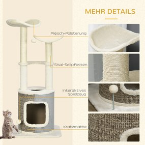 PawHut Drapak dla Kota z Domkiem Platformy Drapaki Pluszowy obramowanie Kremowy 48x48x110cm | Aosom PL