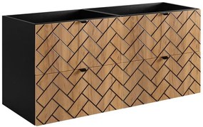 Wisząca szafka umywalkowa podwójna 120 cm czarny + dąb craft złoty P7-B13