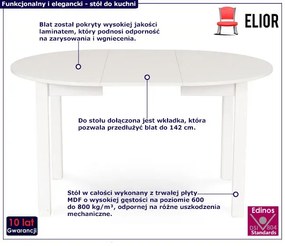 Biały minimalistyczny okrągły stół rozkładany - Raho