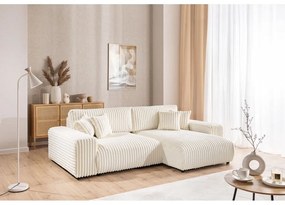 Kremowy sztruksowy rozkładany narożnik ze schowkiem (prawostronny) Sarina – Ropez
