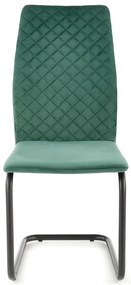 K444 krzesło ciemny zielony, tkanina velvet, pikowane, na płozach, loft