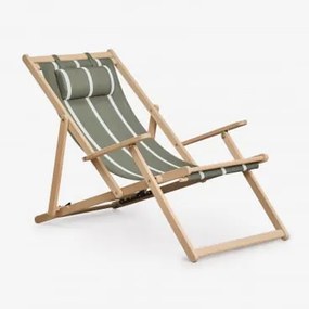 Zestaw 2 Składanych Leżaków Z Drewna Akacjowego Z Poduszką Rondonia Intensywna Zieleń Oliwkowa – Biel Gardenii - Sklum