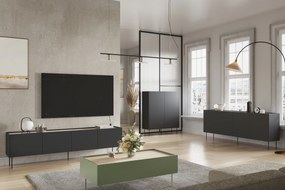Szafka RTV Desin 220 cm z metalowymi nogami - czarny mat / dąb nagano