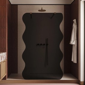 Ścianka prysznicowa Walk in szkło czarne falowane 8mm MOLIS Wave Duo Black MASSI | Różne rozmiary : Kolor profili kabiny - złoty, Szerokość ścianki - 70 cm, Typ montażu - WALK IN