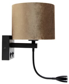 Lampa ścienna czarna z brązowym aksamitnym abażurem 18 cm - Brescia klasyczny/Antyczny Oswietlenie wewnetrzne