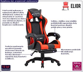 Czarno czerwone fotel gamingowy z podnóżkiem W2-S91