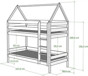 Białe skandynawskie łóżko piętrowe domek dla dzieci - Zuzu 3X 160x80 cm