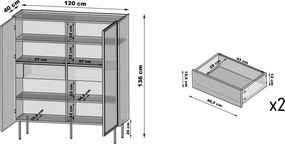 Witryna Dunari 120 cm dwudrzwiowa z ukrytymi szufladami - dąb dunin