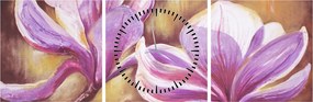 Obraz - Kwiaty magnolii (z zegarem) (90x30 cm)