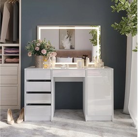 Stół toaletowy biały/biały wysoki połysk 128.2x50.1x76 sherry