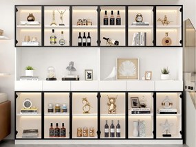 Witryna 240x36x200 cm z LED - 12 drzwi szklanych i 6 szuflady - Biała