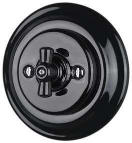 Bohemia-Design - Porcelanowy włącznik obrotowy w stylu retro z ramką nr 1, czarny