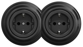 Kliklap - Czarne podwójne retro gniazdko domowe z ramką SCHUKO 230 V