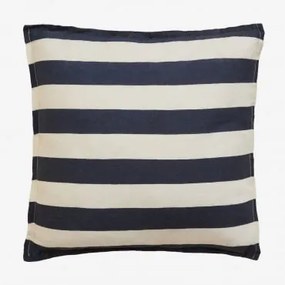 Kwadratowa Poduszka 45x45 Cm Z Lnu Trakos Biały - Granatowy - Sklum