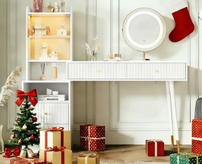 Toaletka z lustrem 100x40x125 cm - z regulowanym oświetleniem LED - z 4 szufladami i 1 szklanymi drzwiami - 1 otwarta przestrzeń przechowawcza - Biały