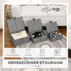 HOMCOM Zestaw 3 koszy do przechowywania z PE-Rattanu Szare z zapięciem i uchwytami 355x285x18cm | Aosom PL