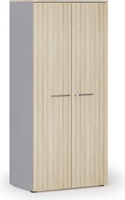 Szafa biurowa z drzwiami PRIMO GRAY, 800 x 500 x 1781 mm, szary/dąb naturalny