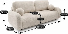Sofa VIDI Rozkładana Dwuosobowa Beżowa Szenil Japandi