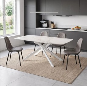 Stół ceramiczny efekt Calacatta Oro z białymi nogami, 180 cm – SAINT FLORENT