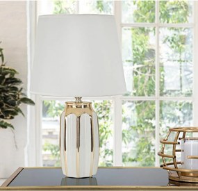 Ceramiczna lampa stołowa w biało-złotym kolorze z tekstylnym kloszem (wysokość 40,5 cm) Cassy – Mauro Ferretti