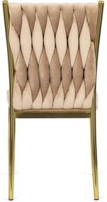 Zestaw Stół Okrągły SALLO 110 cm i 4 Krzesła Tapicerowane Plecione DAN Beżowe Glamour