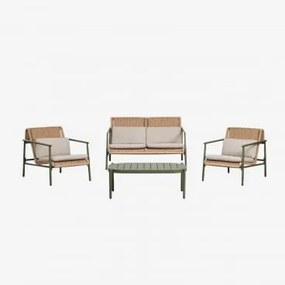 Zestaw Ogrodowy Z Dwuosobową Sofą, 2 Fotelami I Stolikiem Kawowym Z Aluminium I Syntetycznego Rattanu Duroli Intensywny Verde Olive - Sklum