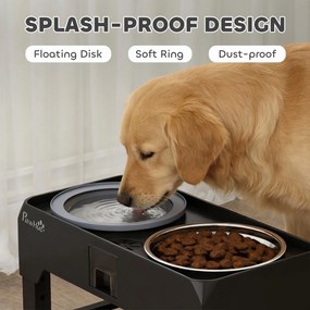 PawHut Podwyższona Miska dla Psa Regulowana Miska z 2 Miskami dla Małych i Dużych Psów Czarna | Aosom PL