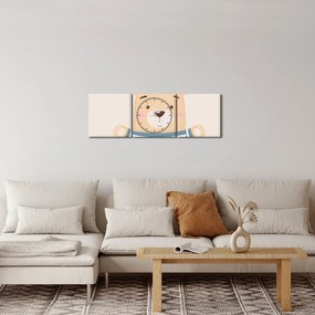Obraz - Miś z koroną (z zegarem) (90x30 cm)