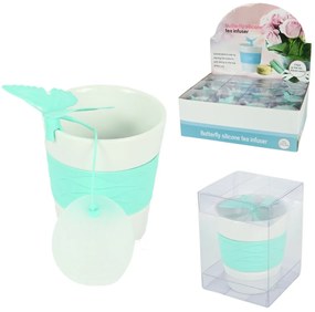 Porcelanowy kubek SILICONE BUTTERFLY z sitkiem do herbaty 280 ml, zielony