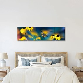 Obraz - Żółty motyl z kwiatami (170x50 cm)