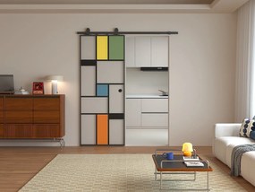 Drzwi przesuwne z systemem naściennym z aluminium i szkła hartowanego z sitodrukiem - W204 x S83 cm - MONDANO