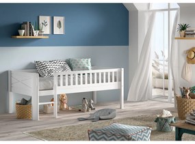 Białe podwyższone łóżko dziecięce z litego drewna sosnowego ze stelażem 90x200 cm Scott – Vipack
