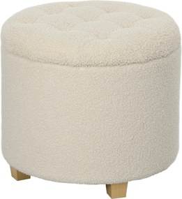 HOMCOM Okrągły stołek z miejscem do przechowywania, wiekiem i nogami z drewna, pufa do salonu, przedpokoju, sypialni, kremowobiały