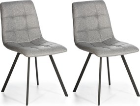Zestaw dwóch krzeseł jadalnianych Mila tapicerowanych jasnoszarymi, 58 cm x 45 cm x 90 cm.