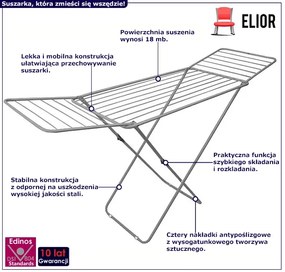 Srebrna rozkładana suszarka na pranie - Rovesa